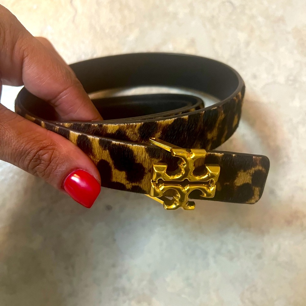 Leopard print Tory Burch skinny belt, gold hardware, Size M